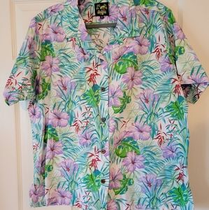 BENNY'S Womens Aloha Hawaiian Hibiscus Tropical Buttondown Shirt Size 2XL